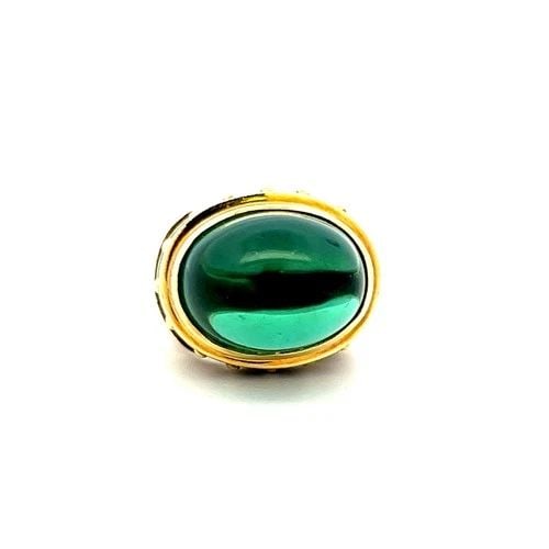 VINTAGE 18K YELLOW GOLD COCKTAIL RING FEATURING TOURMALINE (17.4×12.6×11.3MM): VINTAGE 18K YELLOW GOLD COCKTAIL RING FEATURING TOURMALINE (17.4×12.6×11.3MM) PRODUCT DESCRIPTION Title: Vintage 17.4–12.6–11.3mm Tourmaline Cocktail Ring in 18K Yellow Gold Style: Cocktail Meta