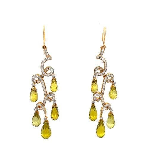 2.00 CARAT ROUND BRILLIANT DIAMOND & PERIDOTS 18K YG DANGLING EARRINGS (1 of 2)