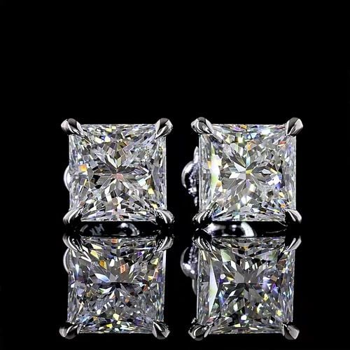 LAB-GROWN 5.24 CARAT PRINCESS E-F-VVS2 DIAMOND 14K WHITE GOLD STUDS EARRINGS: LAB-GROWN 5.24 CARAT PRINCESS E-F-VVS2 DIAMOND 14K WHITE GOLD STUDS EARRINGS Title: High-quality Brand-New Echo Friendly Elegant Lab-Grown 5.24 Carat Princess E-F-VVS2 Diamond 14K White Gold Studs Ear