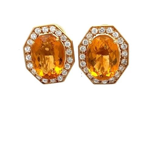 21.00 CARAT CITRINE 1.26 CARAT ROUND BRILLIANT DIAMOND 14K YG CLIP ON EARRINGS (1 of 2)