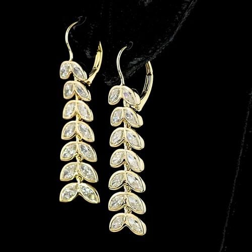 LAB-GROWN 3.31 CARAT MARQUISE E-F-VS2 DIAMOND 14K YELLOW GOLD HANGING EARRINGS: LAB-GROWN 3.31 CARAT MARQUISE E-F-VS2 DIAMOND 14K YELLOW GOLD HANGING EARRINGS Title: High-quality Brand-New Echo Friendly Elegant Lab-Grown 3.31 Carat Marquise E-F-VS2 Diamond 14K Yellow Gold Hanging