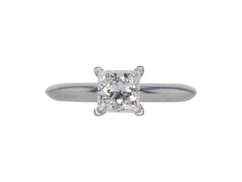TIFFANY & CO.. 0.64 CARAT PRINCESS CUT F-VVS1 DIAMOND PLATINUM ENGAGEMENT RING: TIFFANY & CO.. 0.64 CARAT PRINCESS CUT F-VVS1 DIAMOND PLATINUM ENGAGEMENT RING Tiffany & Co. Tiffany & Co.. 0.64 Carat Princess Cut F-VVS1 Diamond Platinum Engagement Ring Details Department Unisex Ad