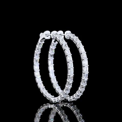 LAB-GROWN 4.01 CARAT EMERALD E-F-VS1 DIAMOND 14K WHITE GOLD HOOPS EARRINGS: LAB-GROWN 4.01 CARAT EMERALD E-F-VS1 DIAMOND 14K WHITE GOLD HOOPS EARRINGS Title: High-quality Brand-New Echo Friendly Elegant Lab-Grown 4.01 Carat Emerald E-F-VS1 Diamond 14K White Gold Hoops Earring