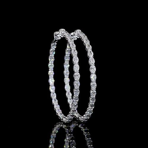 LAB-GROWN 3.87 CARAT OVAL E-F-VS1 DIAMOND 14K WHITE GOLD HOOPS EARRINGS: LAB-GROWN 3.87 CARAT OVAL E-F-VS1 DIAMOND 14K WHITE GOLD HOOPS EARRINGS Title: High-quality Brand-New Echo Friendly Elegant Lab-Grown 3.87 Carat Oval E-F-VS1 Diamond 14K White Gold Hoops Earrings Vide