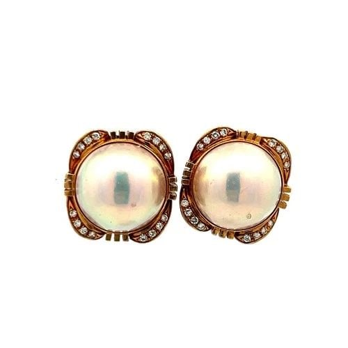 VINTAGE 1.00CT PEARL & 0.16CT DIAMOND CLIP-ON EARRINGS IN 18K YELLOW GOLD (1 of 2)