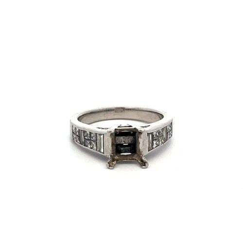 1.15CT PRINCESS & BAGUETTE DIAMOND PLATINUM SEMI-MOUNT RING – FITS 2CT CENTER ST: 1.15CT PRINCESS & BAGUETTE DIAMOND PLATINUM SEMI-MOUNT RING – FITS 2CT CENTER ST This elegant platinum semi-mount ring features a total of 1.15 carats of dazzling princess-cut and baguette-cut diamo