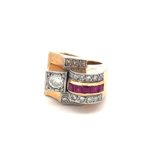 0.90 CARAT ROUND AND OLD EUROPEAN DIAMOND 0.50 CARAT RUBY 18K GOLD COCKTAIL RING (1 of 2)
