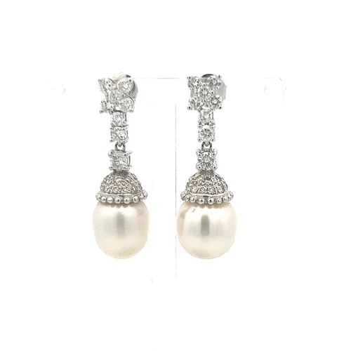 1.70 CARAT ROUND BRILLIANT H VS DIAMOND 11.6-13MM PEARL PLATINUM DROP EARRINGS (1 of 2)