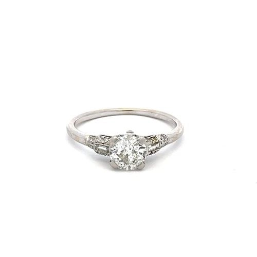 0.90 CARAT ROUND BRILLIANT H SI1 DIAMOND PLATINUM ART DECO RING (1 of 2)