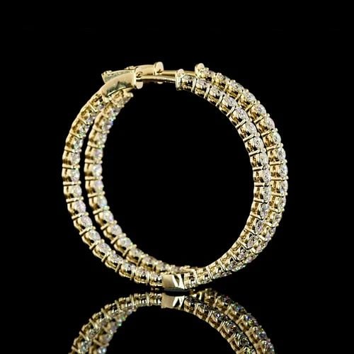 LAB-GROWN 3.84 CARAT ROUND E-F-VS DIAMOND 14K YELLOW GOLD HOOPS EARRINGS: LAB-GROWN 3.84 CARAT ROUND E-F-VS DIAMOND 14K YELLOW GOLD HOOPS EARRINGS Title: High-quality Brand-New Echo Friendly Elegant Lab-Grown 3.84 Carat Round E-F-VS Diamond 14K Yellow Gold Hoops Earrings Vi
