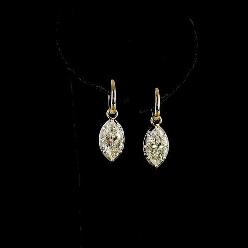 LAB-GROWN 4.11 CARAT MARQUISE E-F-VS1 DIAMOND 14K YELLOW GOLD HANGING EARRINGS: LAB-GROWN 4.11 CARAT MARQUISE E-F-VS1 DIAMOND 14K YELLOW GOLD HANGING EARRINGS Title: High-quality Brand-New Echo Friendly Elegant Lab-Grown 4.11 Carat Marquise E-F-VS1 Diamond 14K Yellow Gold Hanging