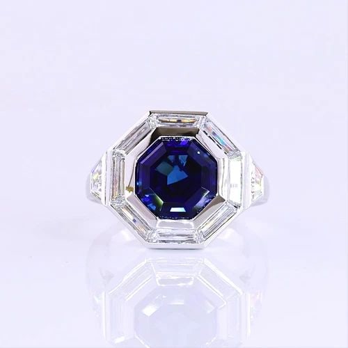 LAB-GROWN 1.84 CARAT OCTAGON BLUE-VS2 DIAMOND 14K WHITE GOLD HALO RING: LAB-GROWN 1.84 CARAT OCTAGON BLUE-VS2 DIAMOND 14K WHITE GOLD HALO RING Title: High-quality Brand-New Echo Friendly Elegant Lab-Grown 1.84 Carat Octagon Blue-VS2 Diamond 14K White Gold Halo Ring Video 