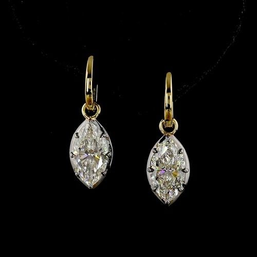 LAB-GROWN 4.09 CARAT MARQUISE E-F-VS1 DIAMOND 14K YELLOW GOLD HANGING EARRINGS: LAB-GROWN 4.09 CARAT MARQUISE E-F-VS1 DIAMOND 14K YELLOW GOLD HANGING EARRINGS Title: High-quality Brand-New Echo Friendly Elegant Lab-Grown 4.09 Carat Marquise E-F-VS1 Diamond 14K Yellow Gold Hanging