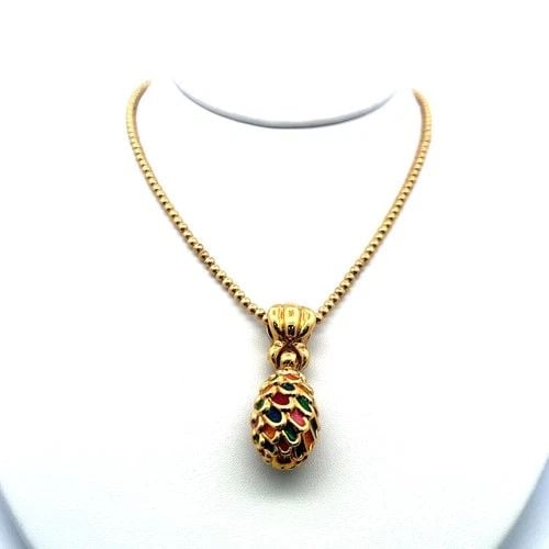 VINTAGE 18K YELLOW GOLD ENAMEL PENDANT NECKLACE – 12.50G, 18 INCHES: VINTAGE 18K YELLOW GOLD ENAMEL PENDANT NECKLACE – 12.50G, 18 INCHES PRODUCT DESCRIPTION Title: 18 Karat Yellow Gold Pendant Necklace Style: Pendant Metal: 18 Karat Yellow Gold Dimension: 18 IN Weigh