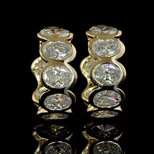 LAB-GROWN 3.61 CARAT OVAL E-F- DIAMOND 14K YELLOW GOLD HUGGIES EARRINGS: LAB-GROWN 3.61 CARAT OVAL E-F- DIAMOND 14K YELLOW GOLD HUGGIES EARRINGS Title: High-quality Brand-New Echo Friendly Elegant Lab-Grown 3.61 Carat Oval E-F- Diamond 14K Yellow Gold Huggies Earrings Vide