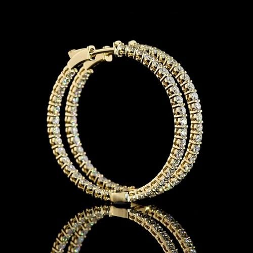 LAB-GROWN 2.97 CARAT ROUND E-F-VS1 DIAMOND 14K YELLOW GOLD HOOPS EARRINGS: LAB-GROWN 2.97 CARAT ROUND E-F-VS1 DIAMOND 14K YELLOW GOLD HOOPS EARRINGS Title: High-quality Brand-New Echo Friendly Elegant Lab-Grown 2.97 Carat Round E-F-VS1 Diamond 14K Yellow Gold Hoops Earrings 