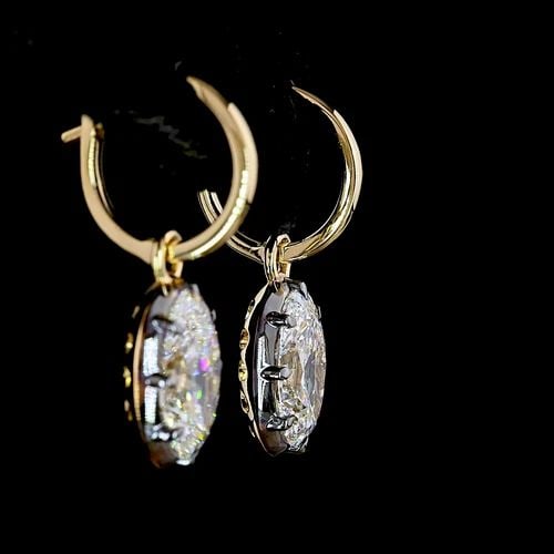 LAB-GROWN 4.05 CARAT OVAL E-F-VS1 DIAMOND 14K YELLOW GOLD HANGING EARRINGS (1 of 2)