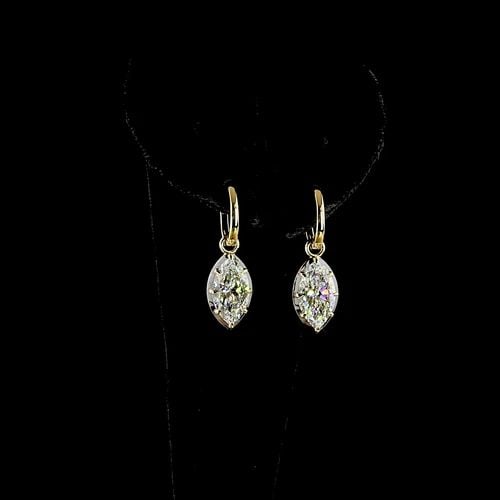 LAB-GROWN 4.08 CARAT MARQUISE E-F-VS1 DIAMOND 14K YELLOW GOLD HANGING EARRINGS: LAB-GROWN 4.08 CARAT MARQUISE E-F-VS1 DIAMOND 14K YELLOW GOLD HANGING EARRINGS Title: High-quality Brand-New Echo Friendly Elegant Lab-Grown 4.08 Carat Marquise E-F-VS1 Diamond 14K Yellow Gold Hanging