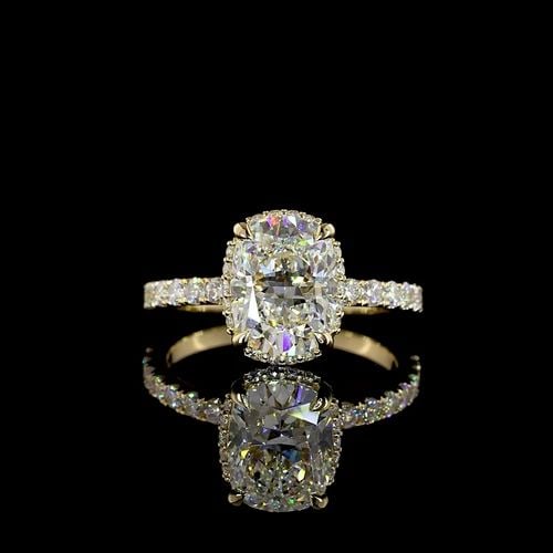 LAB-GROWN 3.16 CARAT CUSHION BRILLIANT E-F-VVS2 DIAMOND 14K YG HALO RING: LAB-GROWN 3.16 CARAT CUSHION BRILLIANT E-F-VVS2 DIAMOND 14K YG HALO RING Title: High-quality Brand-New Echo Friendly Elegant Lab-Grown 3.16 Carat Cushion Brilliant E-F-VVS2 Diamond 14K Yellow Gold Hal