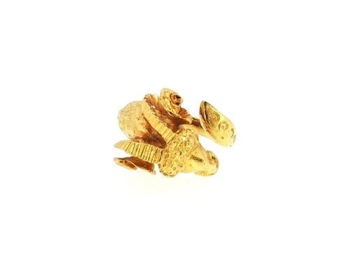VINTAGE 18K YELLOW GOLD BOLD RAM COCKTAIL RING 9.6 GRAMS SIZE 4 (1 of 2)