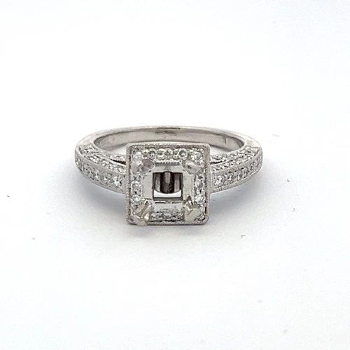 VINTAGE PLATINUM SEMI MOUNT RING H SI DIAMONDS FITS 1.50CT CENTER (1 of 2)