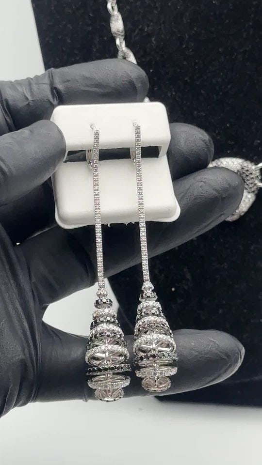 18K WHITE GOLD MATCHING NECKLACE & EARRINGS, 15CTS BLACK/WHITE DIAMONDS 67.2G (1 of 2)