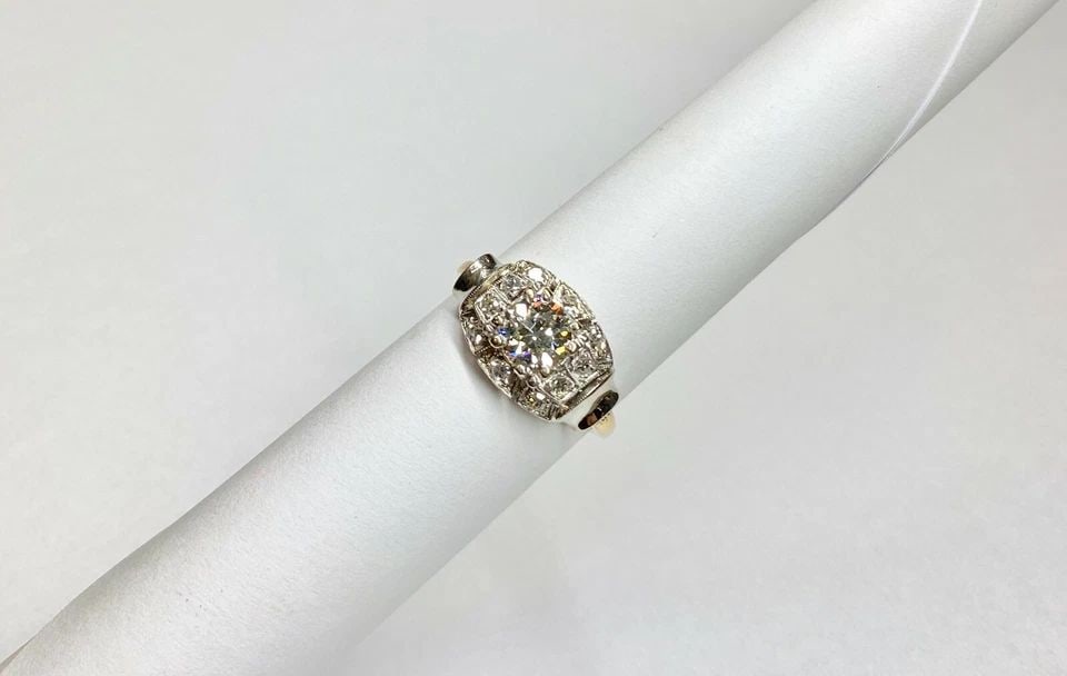 14K TWO-TONE GOLD RING, WITH 1.10CT VS EURO CUT DIAMOND (SIZE 7.75) 3.7 GRAM (1 of 2)