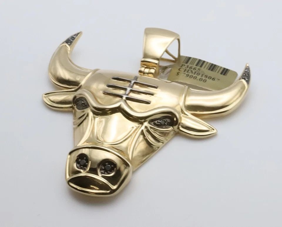 NEW 10K YELLOW GOLD BULL PENDANT WITH 0.30CTS BLACK DIAMONDS ( 24.7 GRAMS ) (1 of 2)