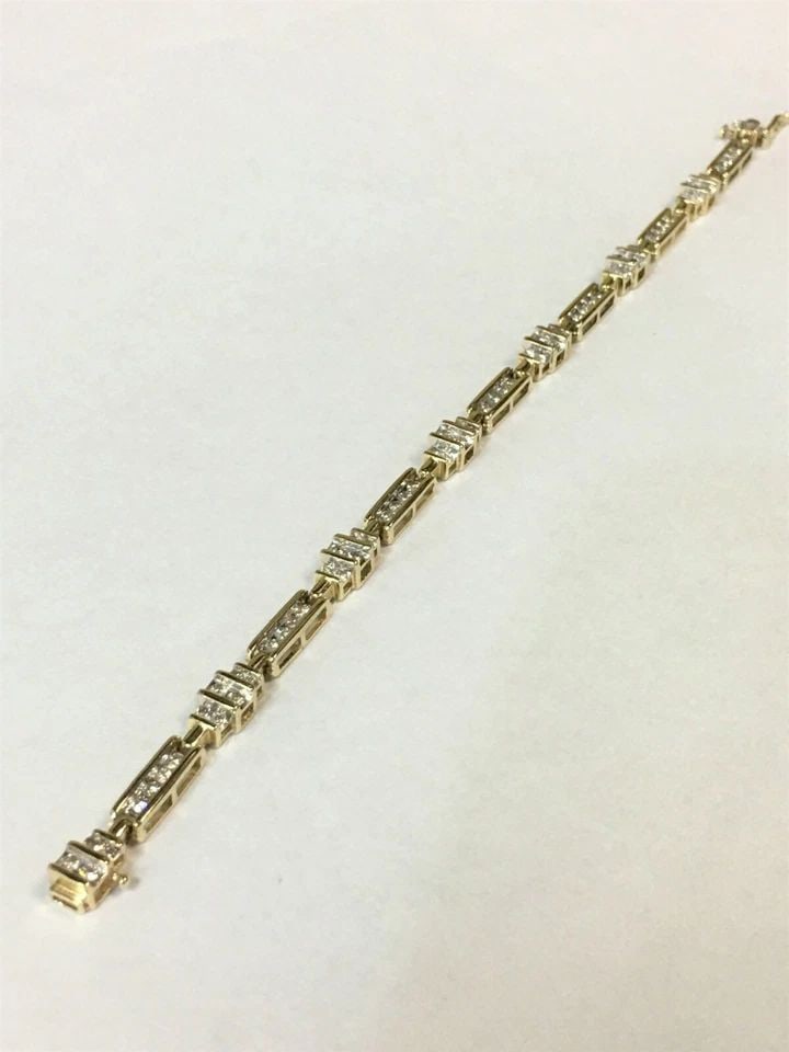 14K YELLOW GOLD 2.25CTS NATURAL DIAMOND SQUARE LINKED BRACELET ( 7 INCH ) 12.7G (1 of 2)