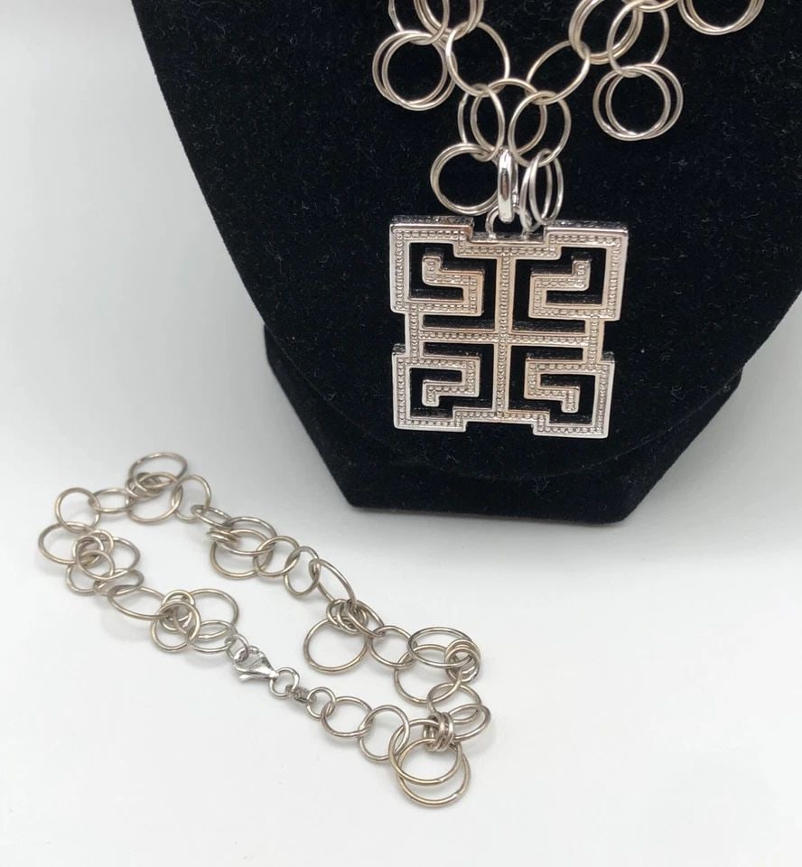 14K WHITE GOLD, MILOR 20" LINK NECKLACE & PENDANT, 7" BRACELET ( 15.9 GRAMS ) (1 of 2)