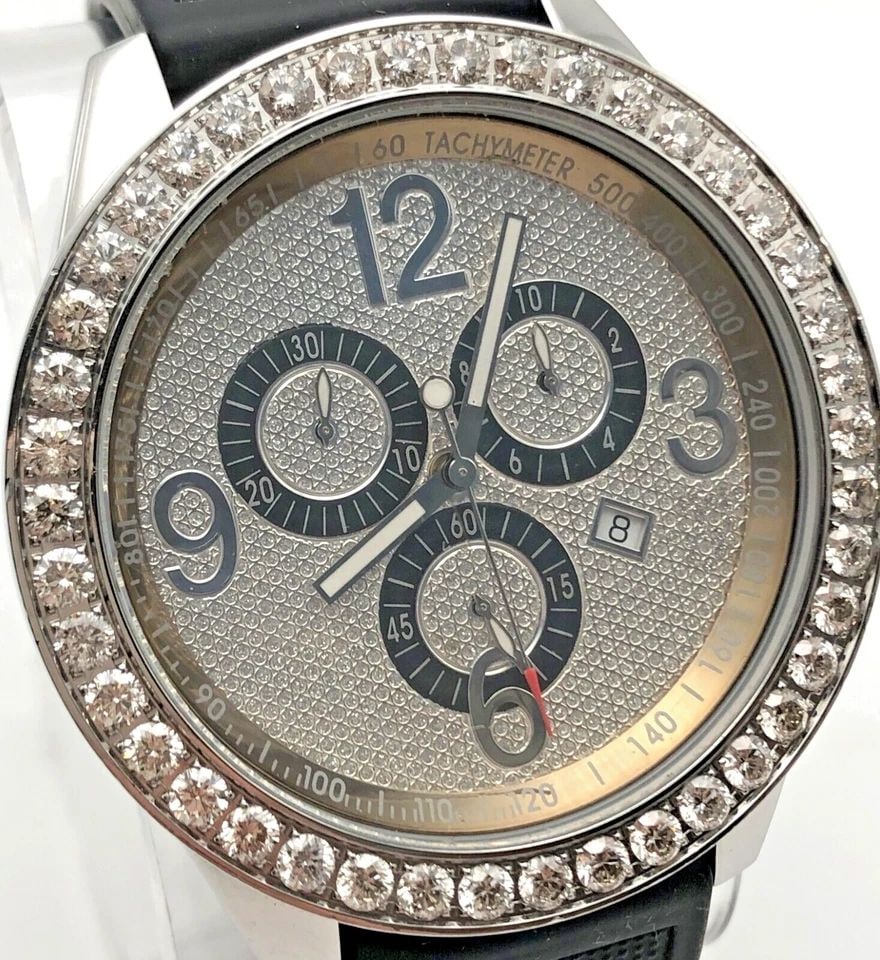 JOE RODEO STAINLESS STEEL CHRONOGRAPH WATCH WITH 4.50CTS DIAMOND BEZEL 48MM: JOE RODEO STAINLESS STEEL CHRONOGRAPH WATCH WITH 4.50CTS DIAMOND BEZEL 48MM Joe Rodeo Stainless Steel Chronograph Watch with 4.50cts Diamonds bezel Condition: Used Material: Stainless Steel Movement: 