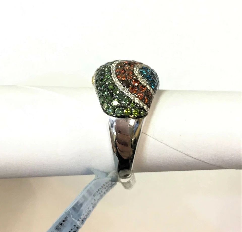 14K WHITE GOLD RING, 3CTS MULTI COLORED DIAMONDS ( SIZE: 7 ) 7.9G (1 of 2)
