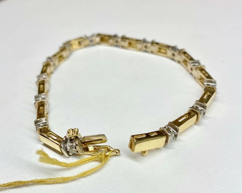 14K TWO-TONED, YELLOW & WHITE GOLD BRACELET WITH 1.0CTS DIAMONDS ( 7 INCH ) 14G (1 of 2)