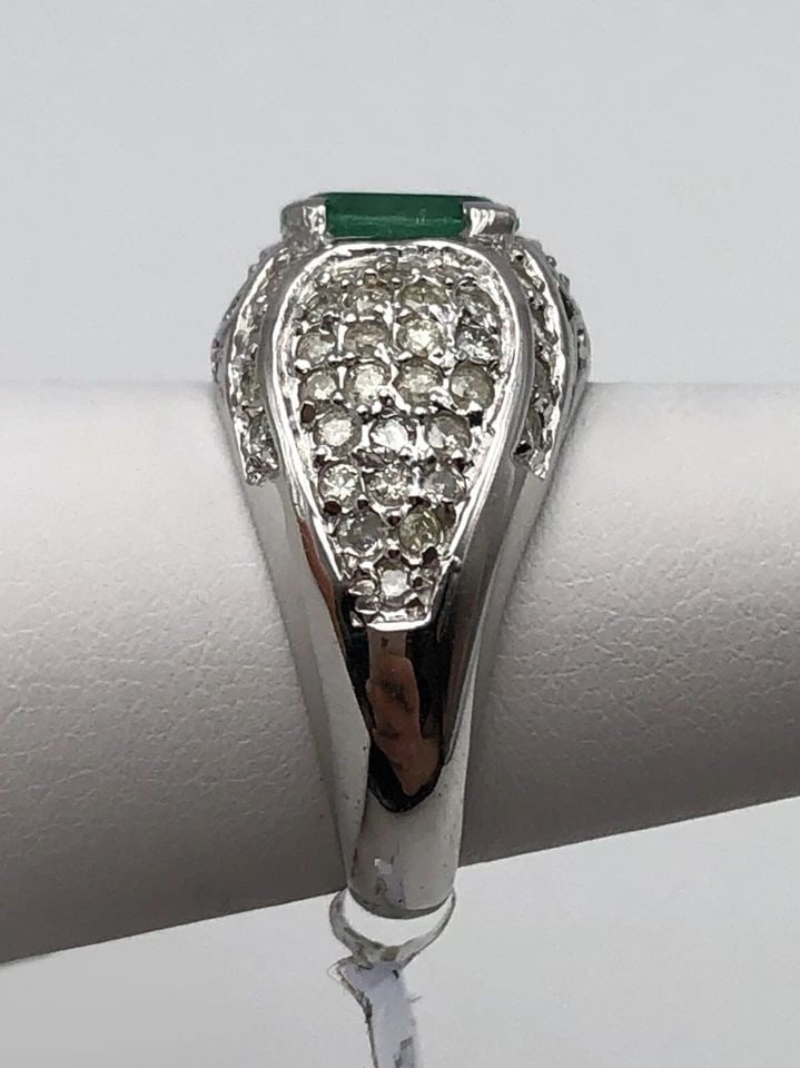 14K WHITE GOLD RING, 1.46CT NATURAL EMERALD, 1.25CTW DIAMONDS (SIZE 6.5) 7.4GRAM (1 of 2)