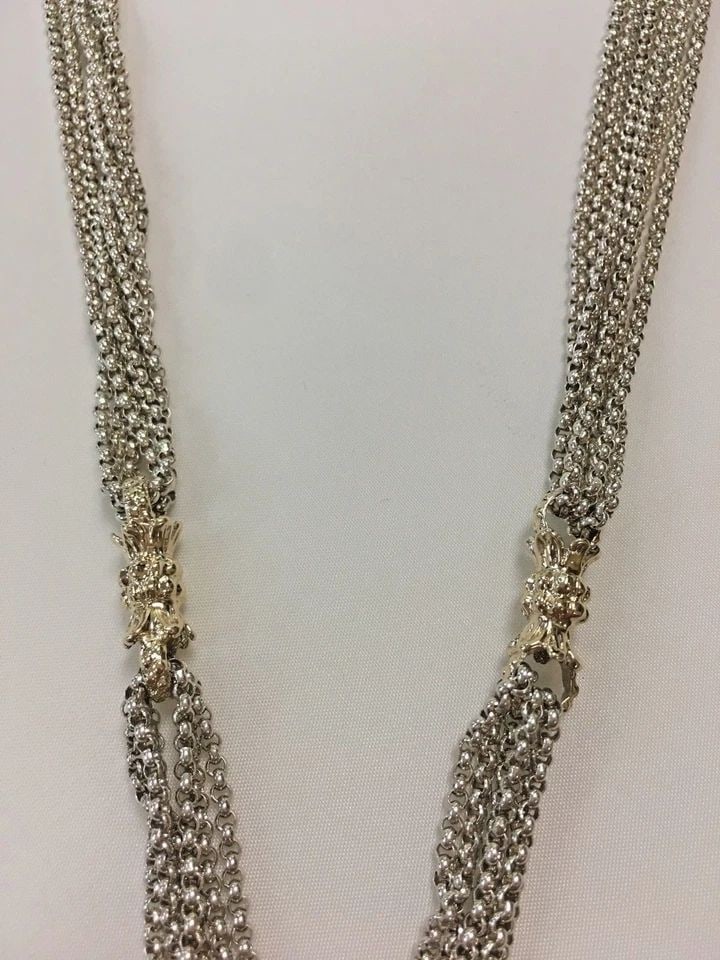 ALWAND VAHAN STERLING SILVER NECKLACE WITH 14K YELLOW GOLD ACCENTS ( 18" ) 40.5G: A. VAHAN STERLING SILVER NECKLACE WITH 14K YELLOW GOLD A. Vahan Sterling Silver Necklace with 14k Yellow Gold You are bidding on a A. Vahan Sterling Silver Necklace with 14k Yellow Gold. There are few