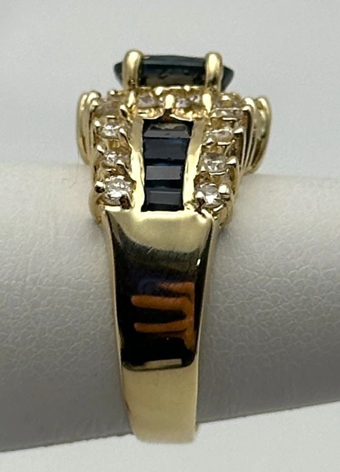 14K GOLD RING, 2.40CTW SAPPHIRES, 0.75CTW DIAMONDS (SIZE 6) 7 GRAM: 14K YELLOW GOLD RING WITH 2.40CTS OF SAPPHIRES AND 0.75CTS OF DIAMONDS SIZE: 6 14k Yellow Gold Ring with 2.40cts of Sapphires and 0.75cts of Diamonds Condition: Used Material: 14k Yellow Gold Ring Siz
