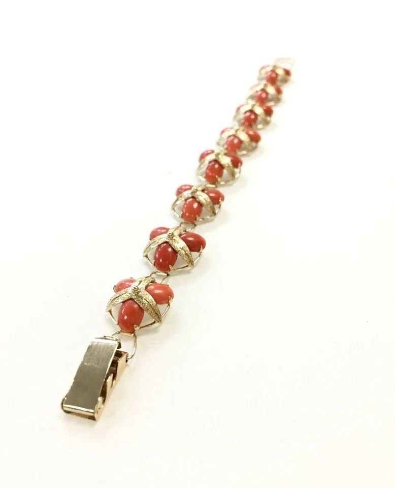 14K / 12K YELLOW GOLD BRACELET WITH CORAL ( 6.75 INCH ) 12.2GRAMS (1 of 2)