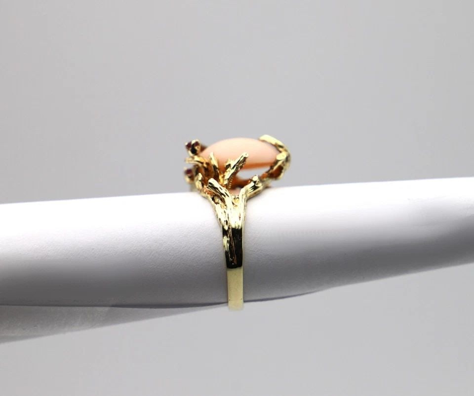18K GOLD BRANCH STYLE RING, PINK CORAL, 0.15CTS OF RUBIES ( SIZE: 10.5 ) 10G (1 of 2)