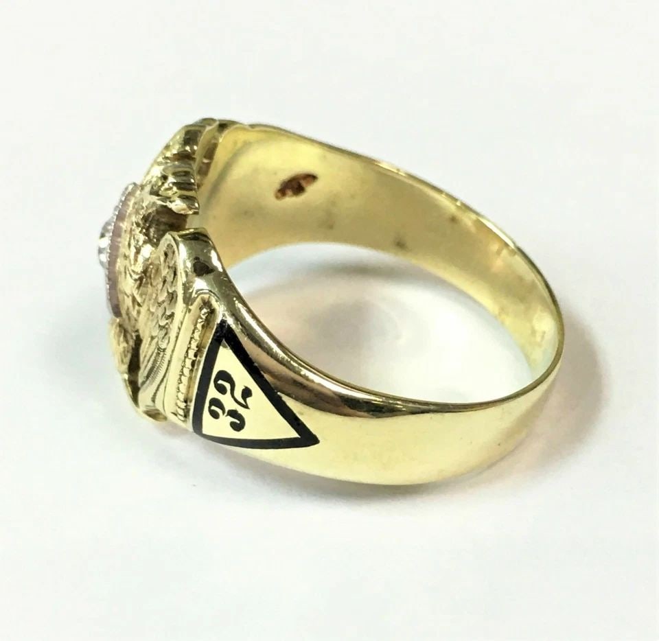 MASONIC 14K GOLD 32ND DOUBLE EAGLE RING WITH DIAMOND (SIZE: 11.75) 11 GRAM (1 of 2)