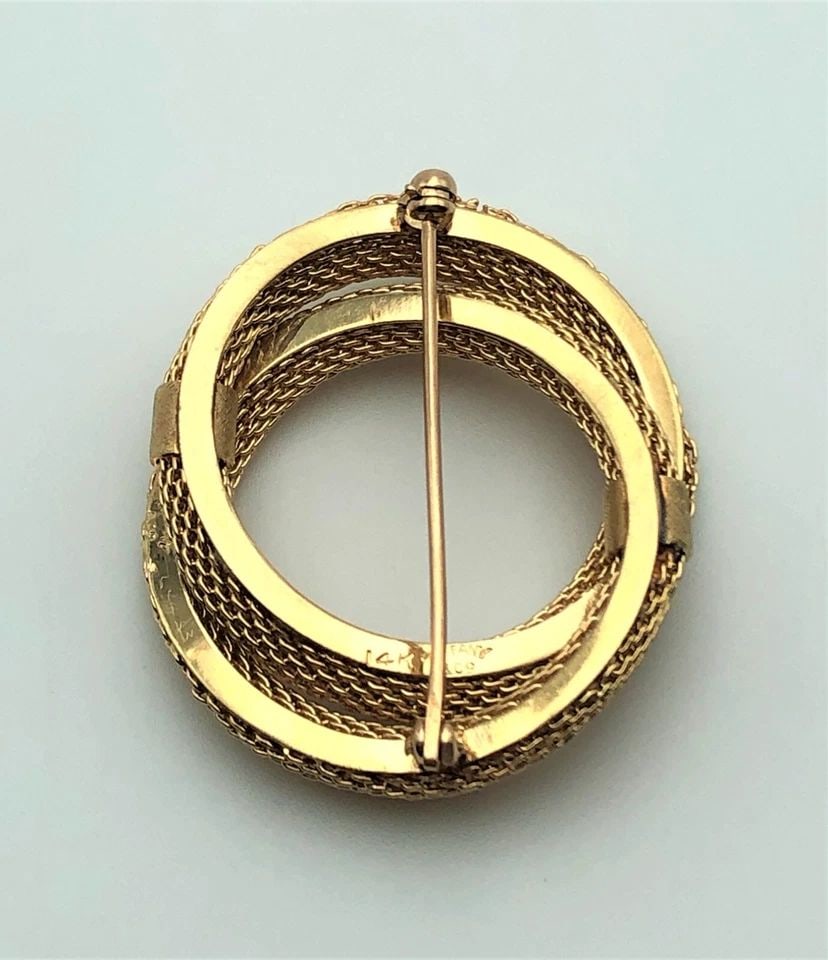 TIFFANY & CO. 14K GOLD VINTAGE CIRCLE TWISTED MESH BROOCH / PIN 11.5G (1 of 2)