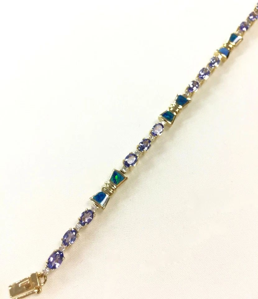14K GOLD BRACELET WITH TANZANITE, OPAL, DIAMONDS ALL NATURAL (7 INCH) 11.5GRAMS (1 of 2)