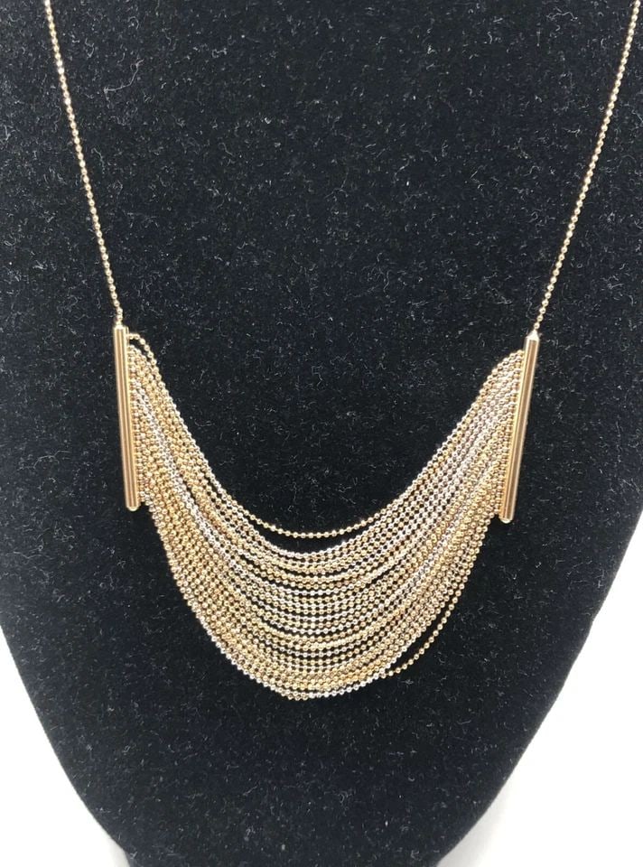 14K WHITE & YELLOW GOLD BEAD NECKLACE, STATEMENT LAYARD CHEST ( 17 INCH ) 11.6G: 14K WHITE & YELLOW GOLD STATEMENT NECKLACE MULTILAYERED STYLE 17" INCHES 14k White & Yellow Gold Statement Necklace multilayered style You are bidding on a 14k White & Yellow Gold Statement Necklace m