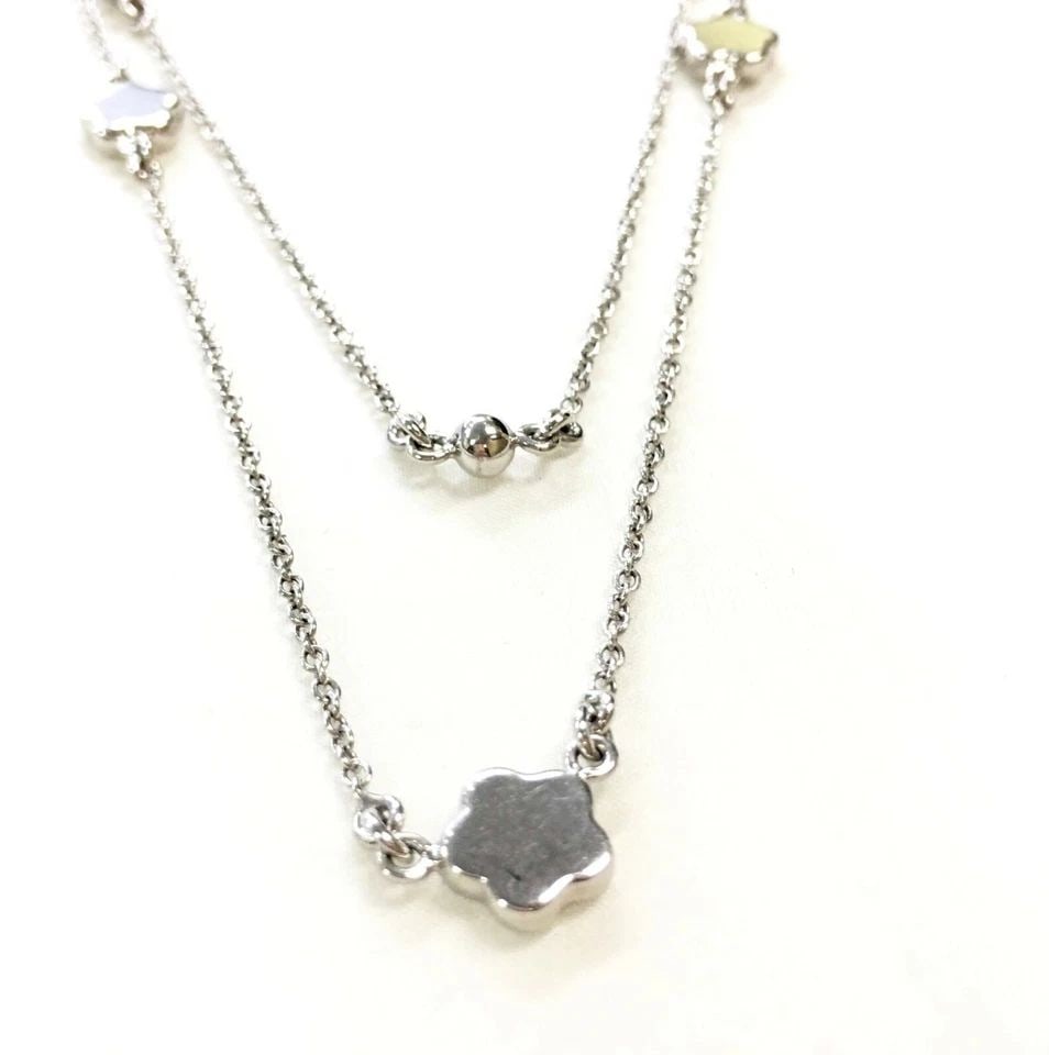 14K WHITE GOLD MILROS NECKLACE WITH STARS TWO LAYERS ( 17 INCH ) 9.9G: 14K WHITE GOLD MILROS NECKLACE WITH STAR STYLE 14k White Gold Milros Necklace with Star Style You are bidding on a 14k White Gold Milros Necklace with Star Style. There are few minor scratches on the 