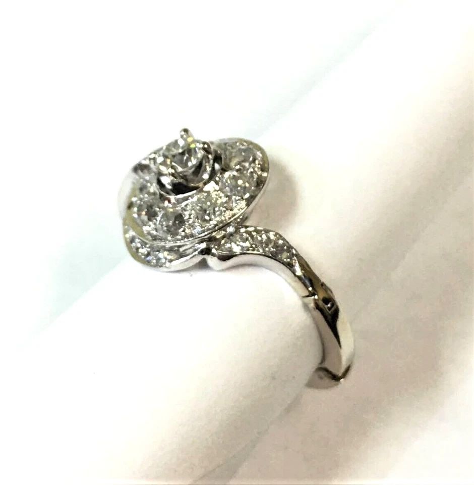 14K WHITE GOLD RING, 1.5CTW DIAMONDS AND HINGED OPEN SHANK ( SIZE: 6.25 ) 6.3G (1 of 2)