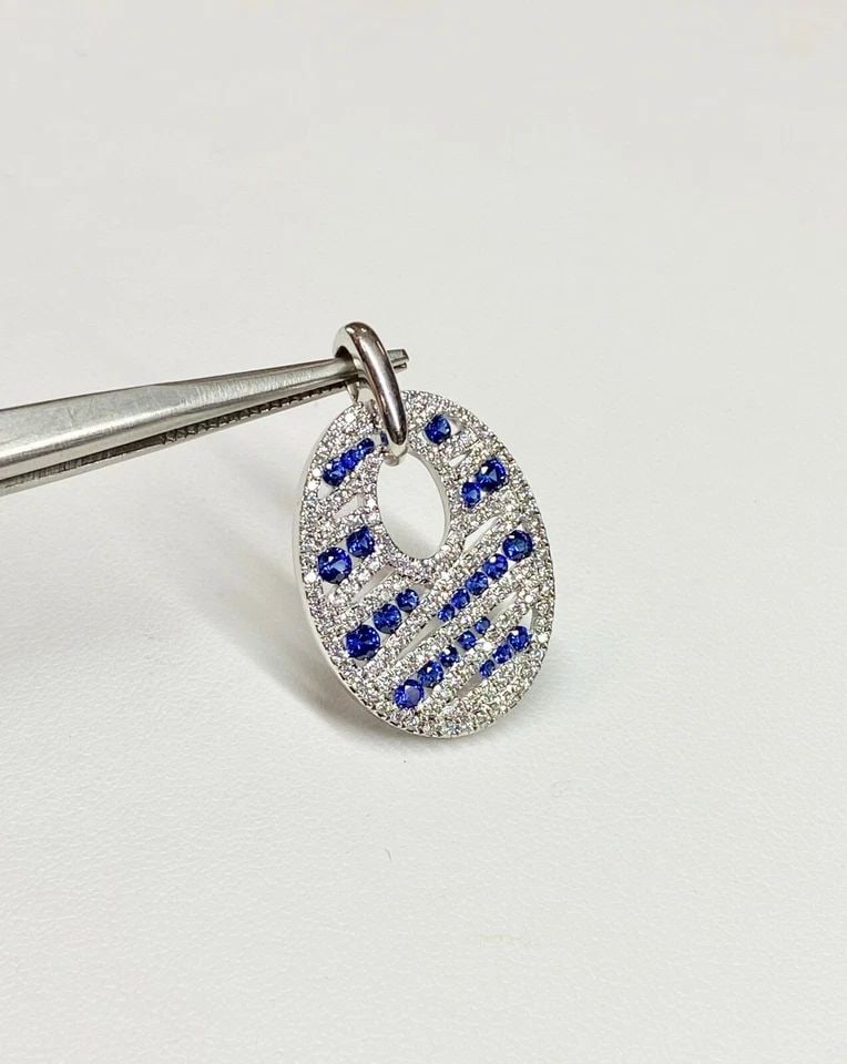 14K WHITE GOLD PENDANT, 1CTW SAPPHIRE & 1CTW DIAMONDS ALL NATURAL (4.6 GRAMS) (1 of 2)
