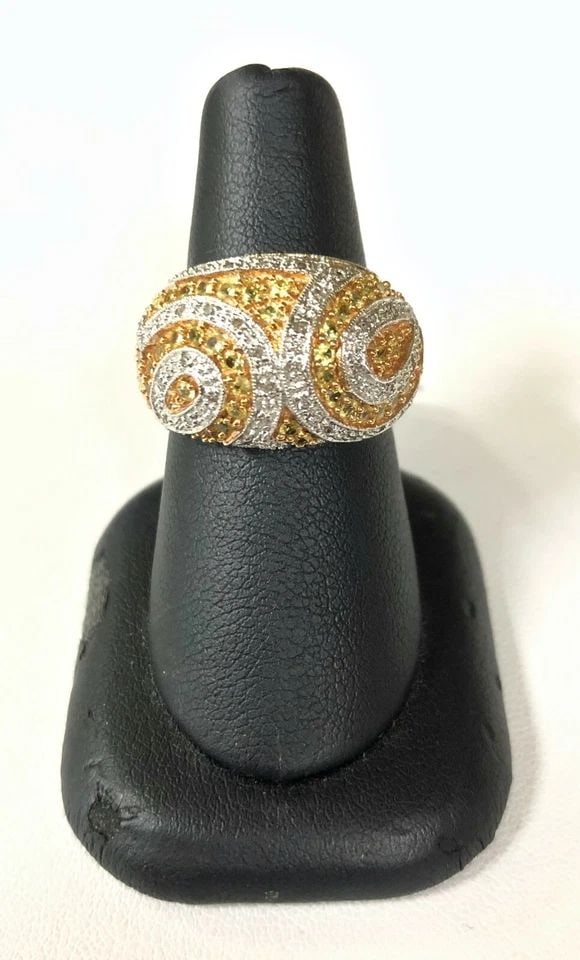 NEW WOMEN'S 14K WHITE GOLD RING WITH DIAMONDS AND YELLOW SAPPHIRE 8.7 GRAMS (1 of 2)