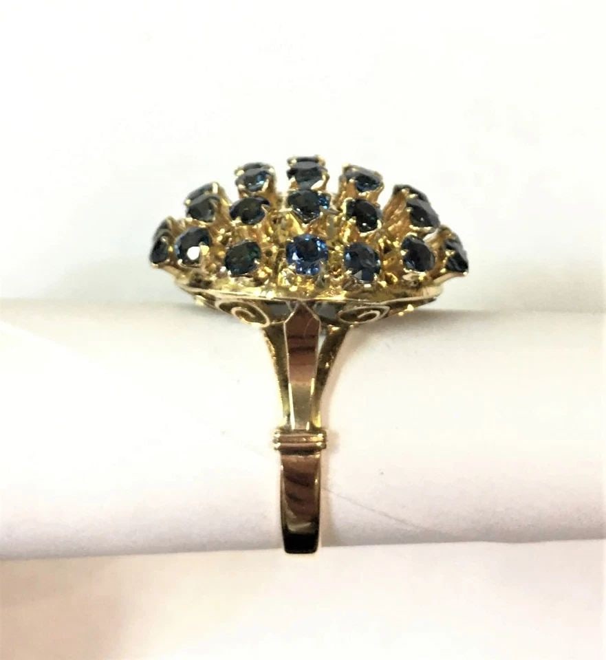 14K YELLOW GOLD DOME STYLE RING WITH 3.7CTS NATURAL SAPPHIRES (SIZE: 6.5) 6.4G: 14K YELLOW GOLD DOME STYLE RING WITH NATURAL SAPPHIRES (SIZE: 6.5) 14k Yellow Gold dome style Ring with Natural Sapphires You are bidding on a 14k Yellow Gold dome style Ring with Natural Sapphires. T