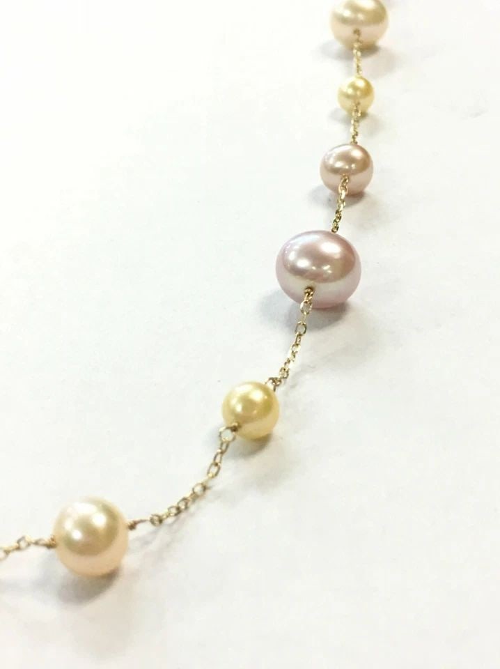 14K YELLOW GOLD NECKLACE WITH MULTI-COLORED PEARLS ( 20 INCH ) 14.9G (1 of 2)