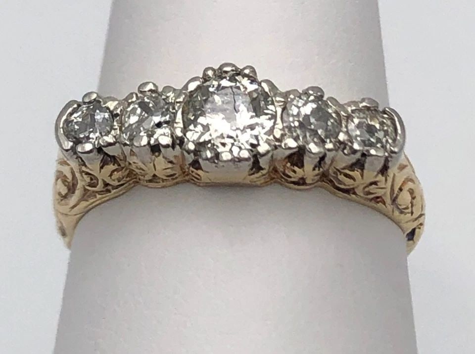 14K GOLD EDWARDIAN ANTIQUE RING PLATINUM PRONGS 1.10CTS NATURAL DIAMONDS 4.4G: 14k Gold Edwardian Antique Ring Platinum Prongs 1.10cts natural Diamonds Condition: Vintage, Used, Has been cleaned Material: 14k Yellow Gold, the white part (prongs) is made of 850 platinum (85% plat