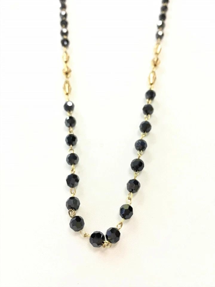 14K YELLOW GOLD NECKLACE WITH ONYX BEADS ( 22 INCH ) 8.2G (1 of 2)